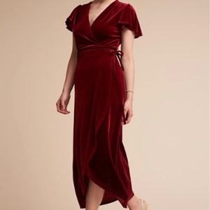 BHLDN Red Velvet Wrap Dress